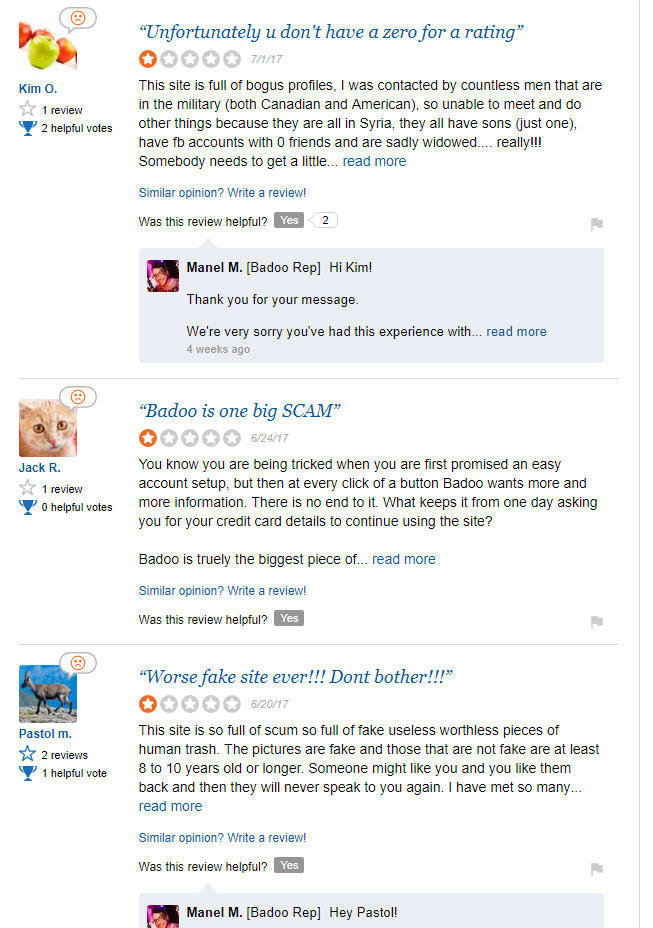reviews of Badoo app experiences from Sitejabber