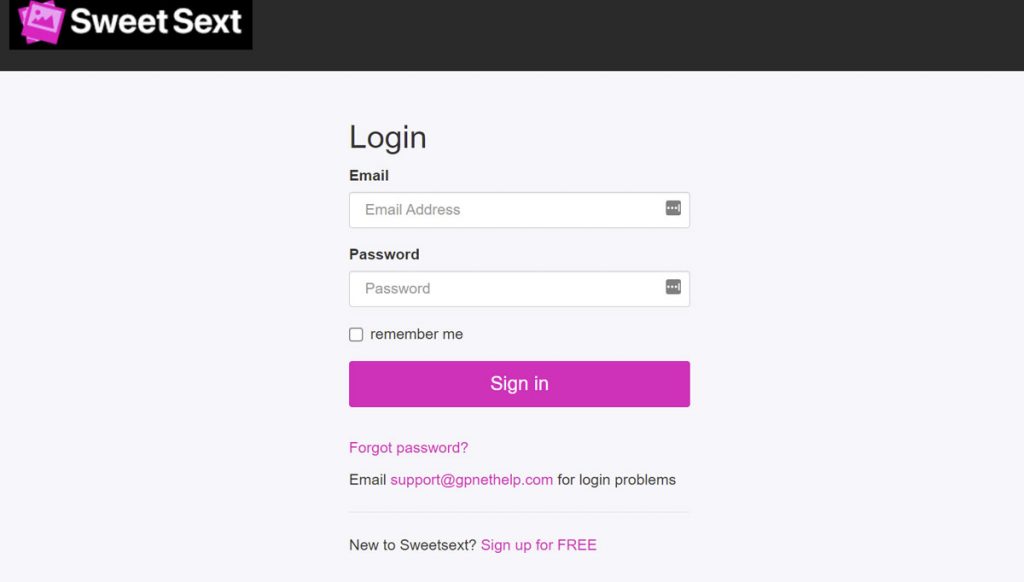 Sweetsext sign in page